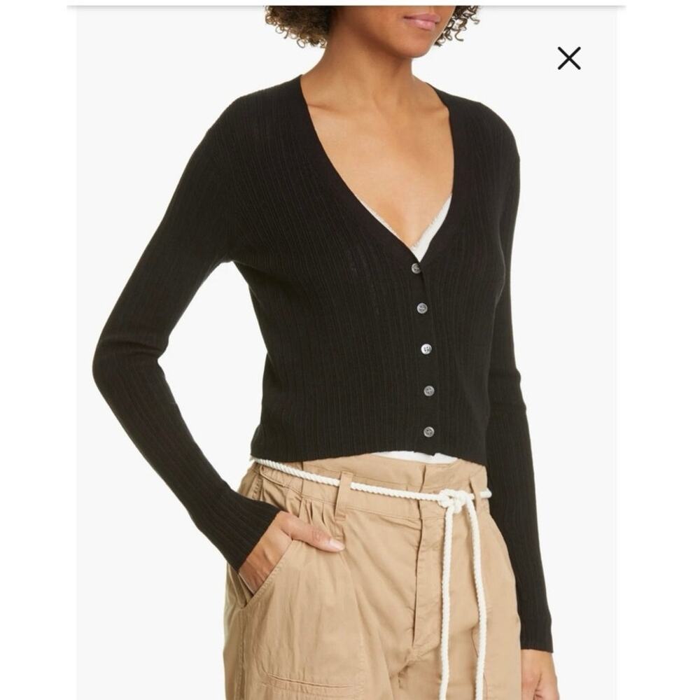 NWOT FRAME Denim Ribbed Crop Silk & Cotton
Cardigan in Black SZ XS
